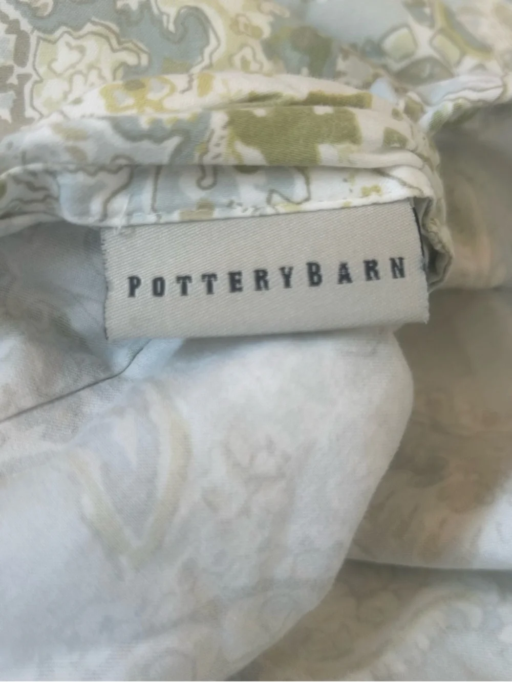 Pottery Barn Paisley Jacquard Duvet in Sage and Cream Full Queen Cotton Boho